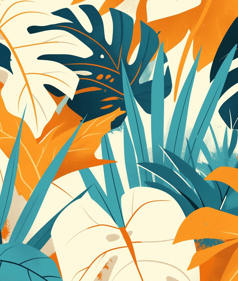 Papier peint feuillage pop art monstera et palmier