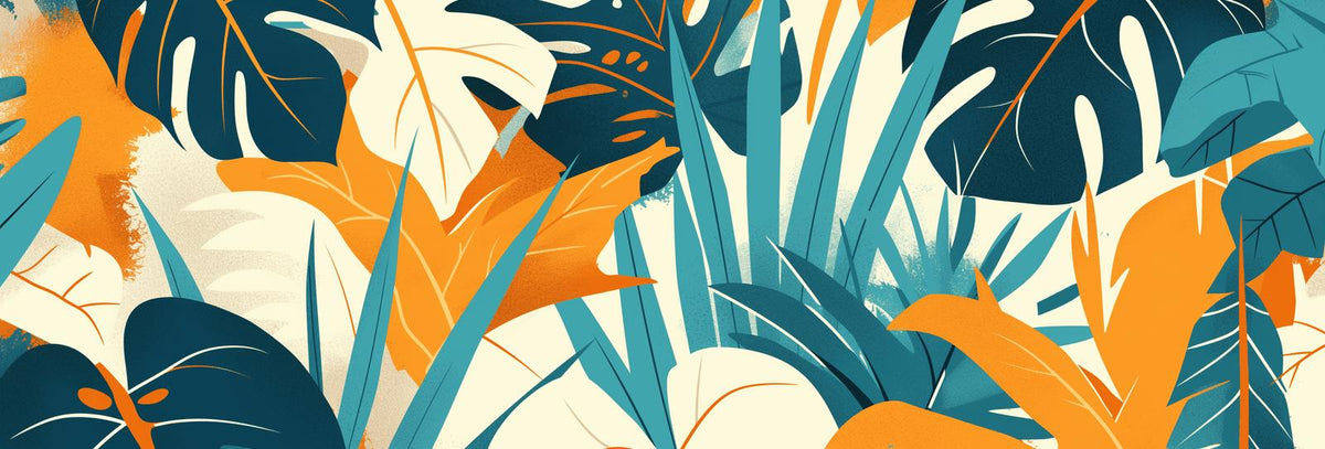 Papier peint feuillage pop art monstera et palmier