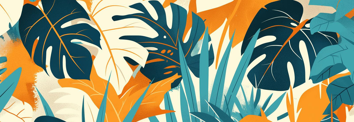 Papier peint feuillage pop art monstera et palmier