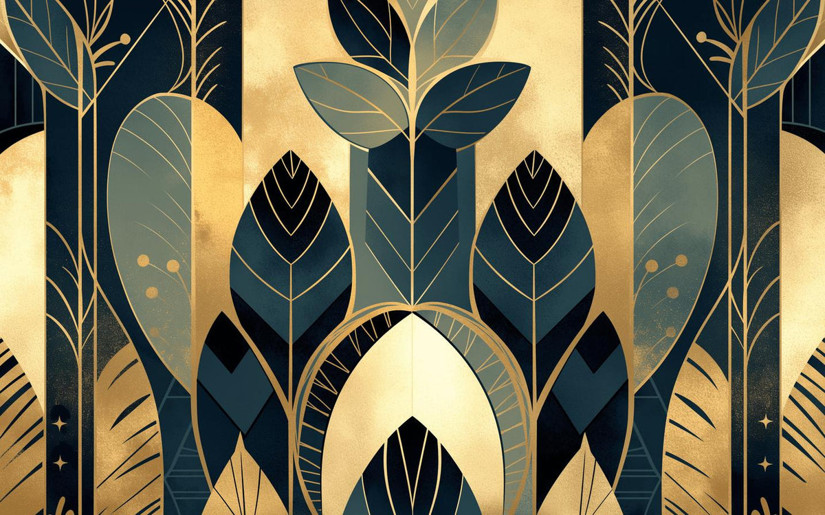 Papier peint feuillage art déco géométrique