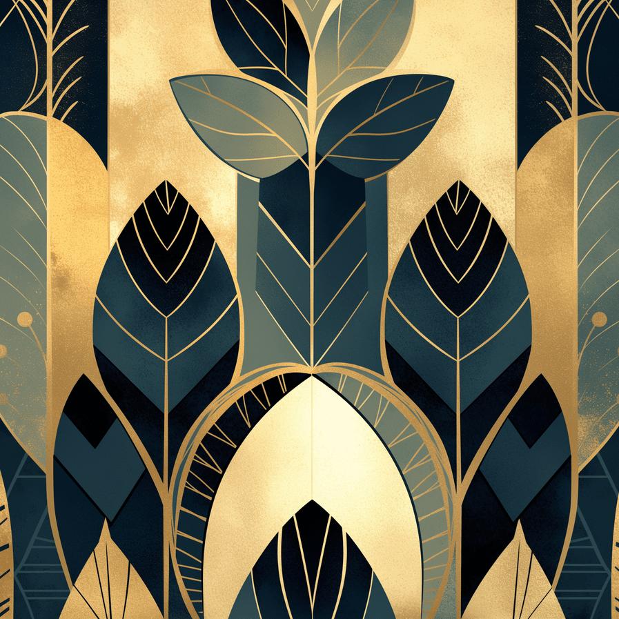 Papier peint feuillage art déco géométrique