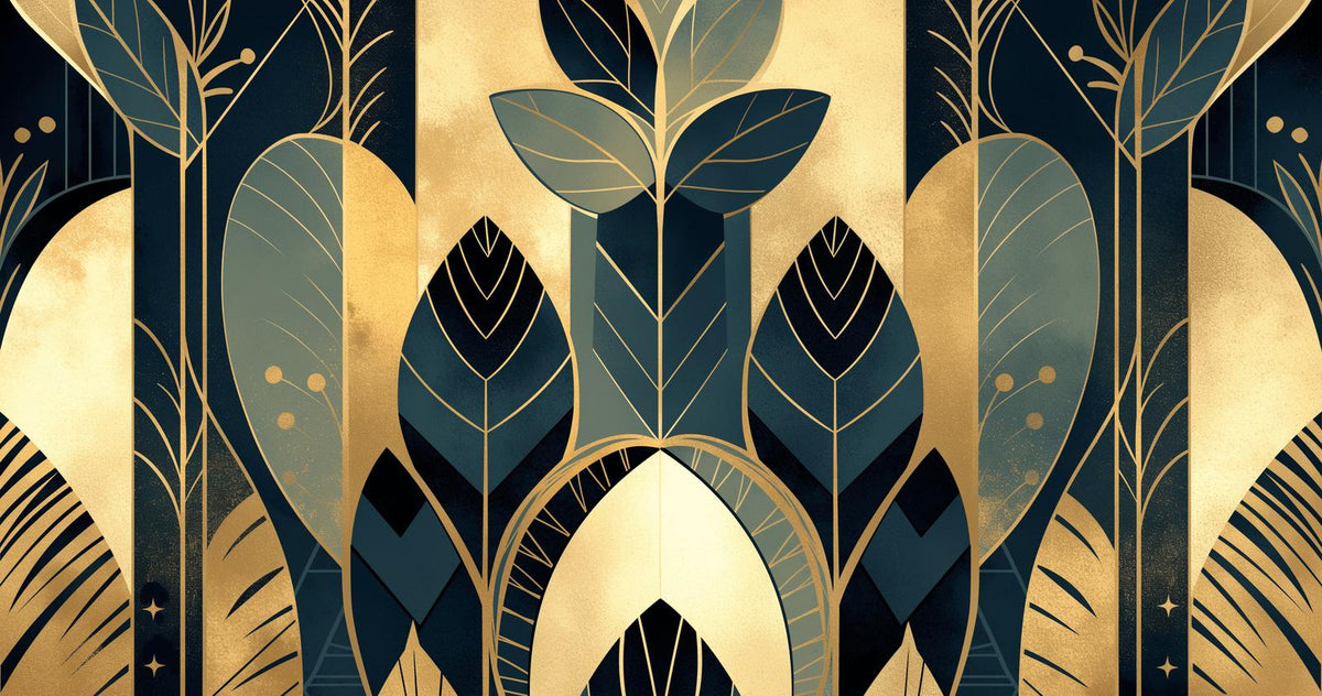 Papier peint feuillage art déco géométrique