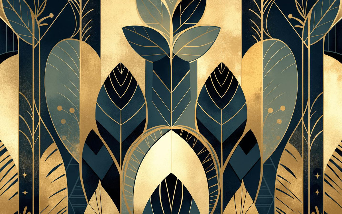 Papier peint feuillage art déco géométrique