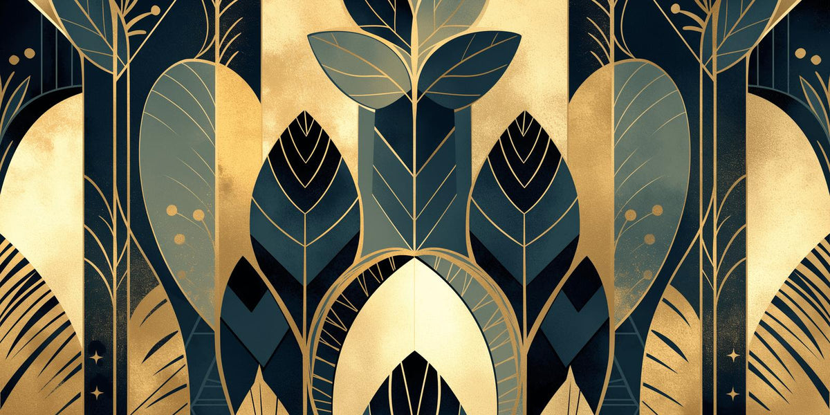 Papier peint feuillage art déco géométrique