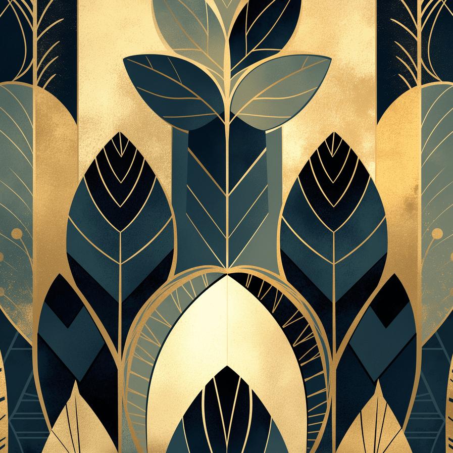 Papier peint feuillage art déco géométrique