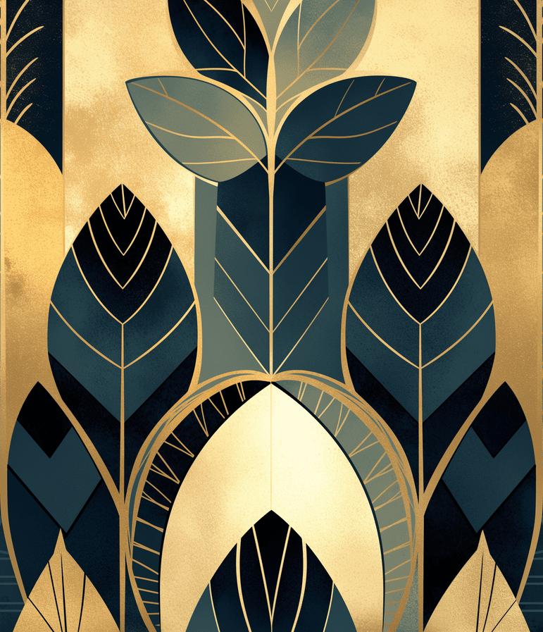 Papier peint feuillage art déco géométrique