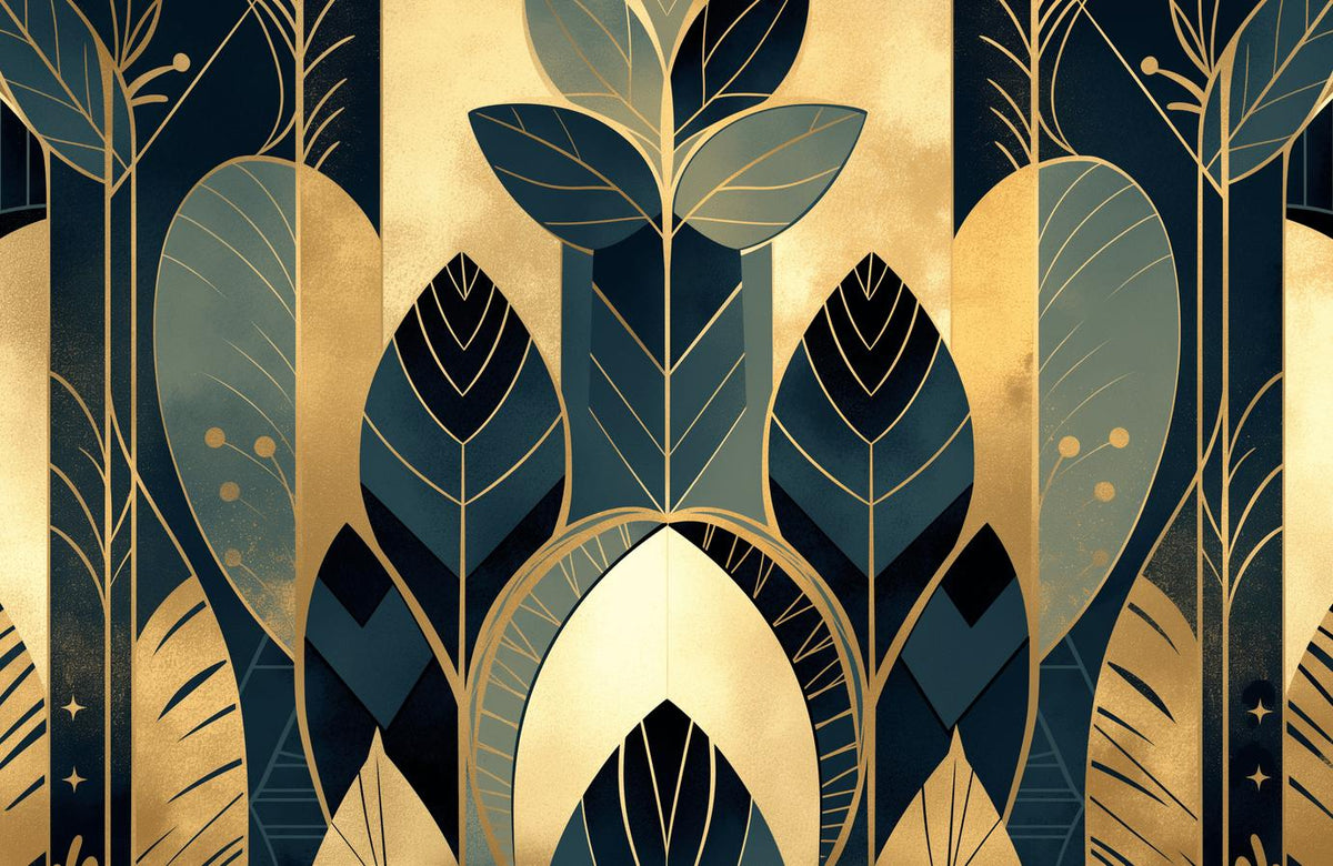 Papier peint feuillage art déco géométrique