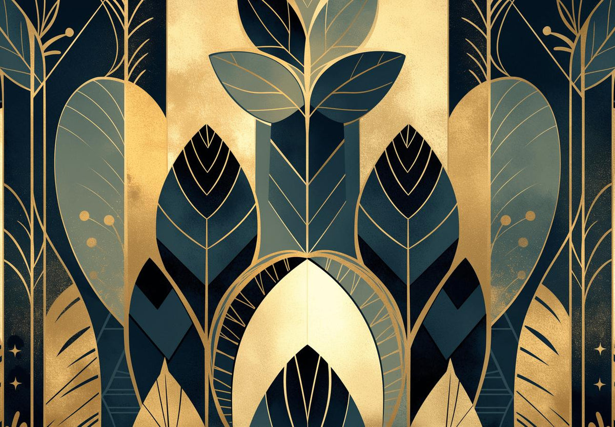 Papier peint feuillage art déco géométrique