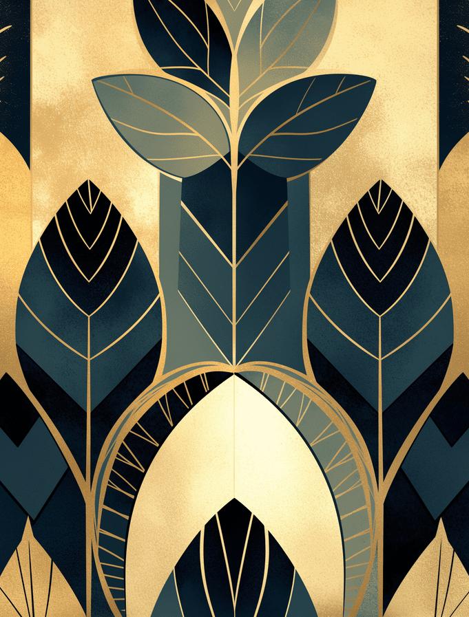 Papier peint feuillage art déco géométrique