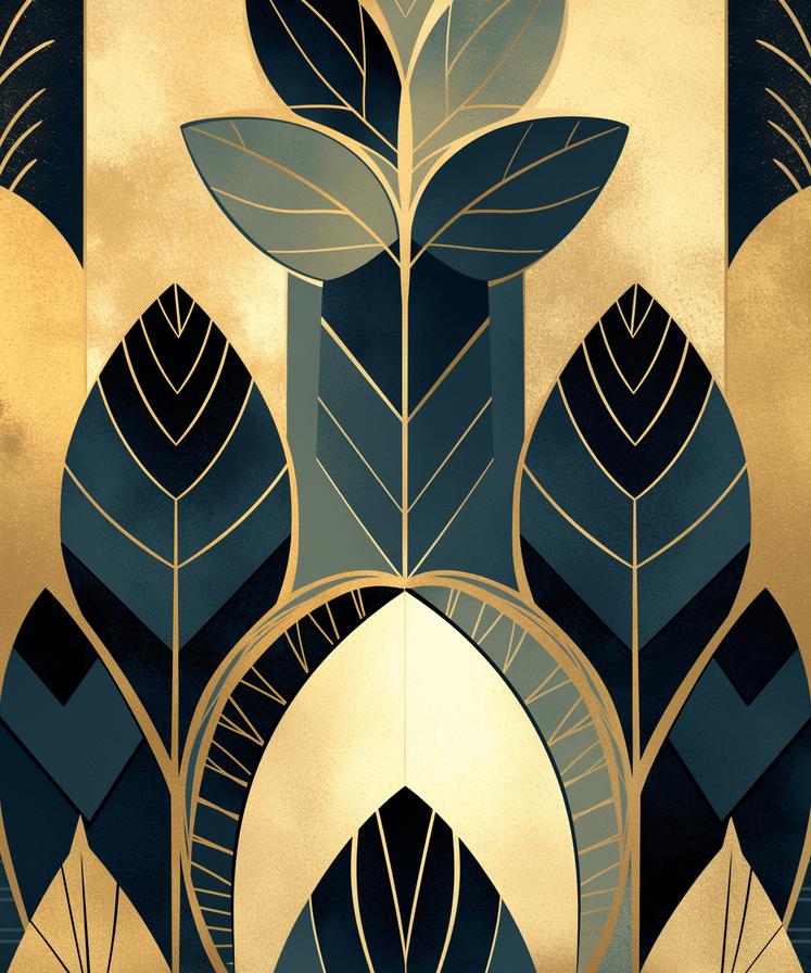 Papier peint feuillage art déco géométrique