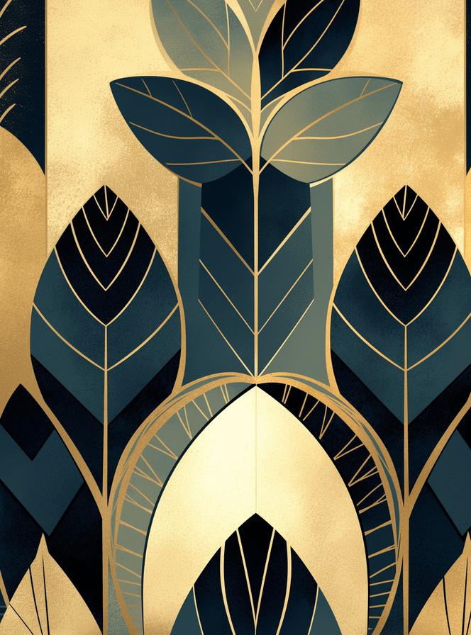Papier peint feuillage art déco géométrique