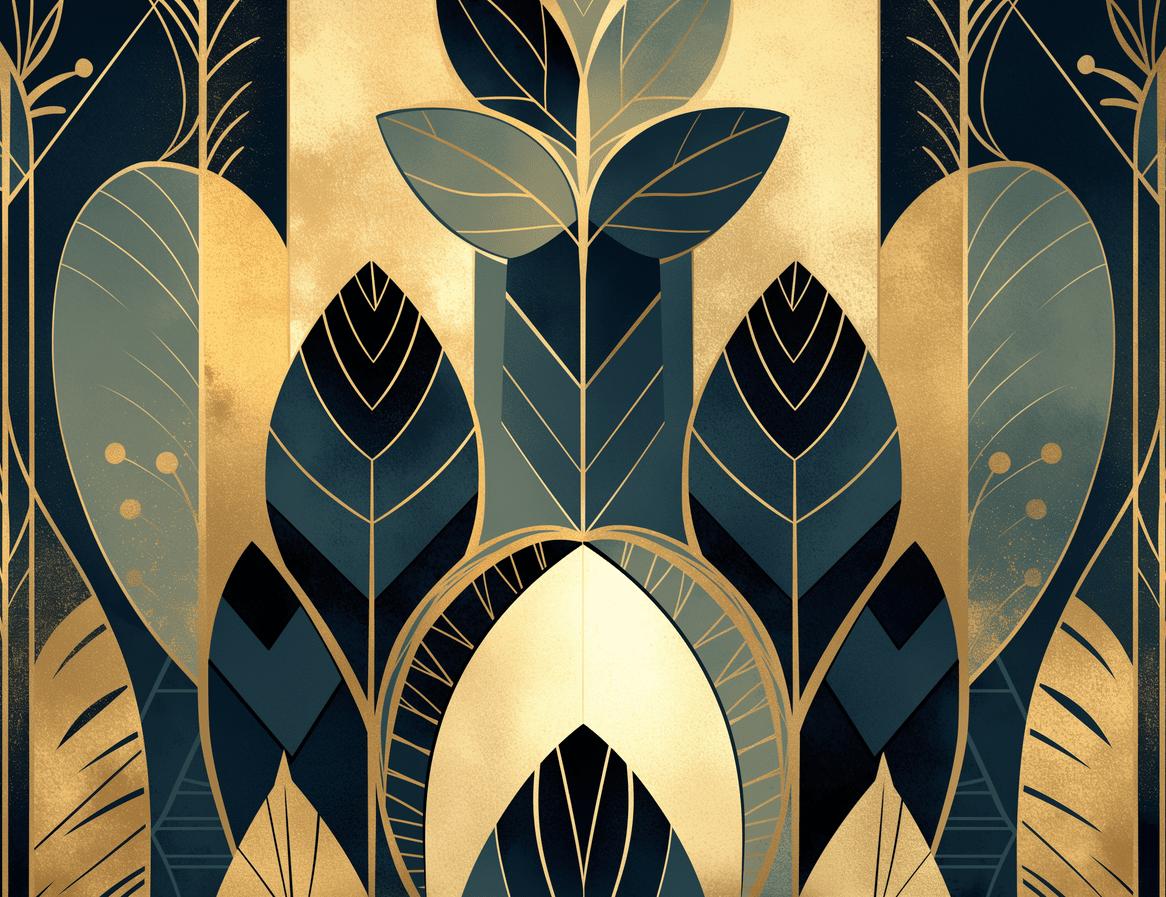 Papier peint feuillage art déco géométrique