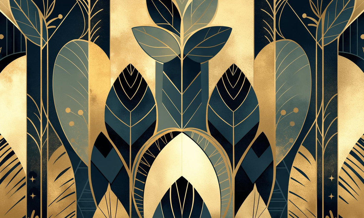 Papier peint feuillage art déco géométrique