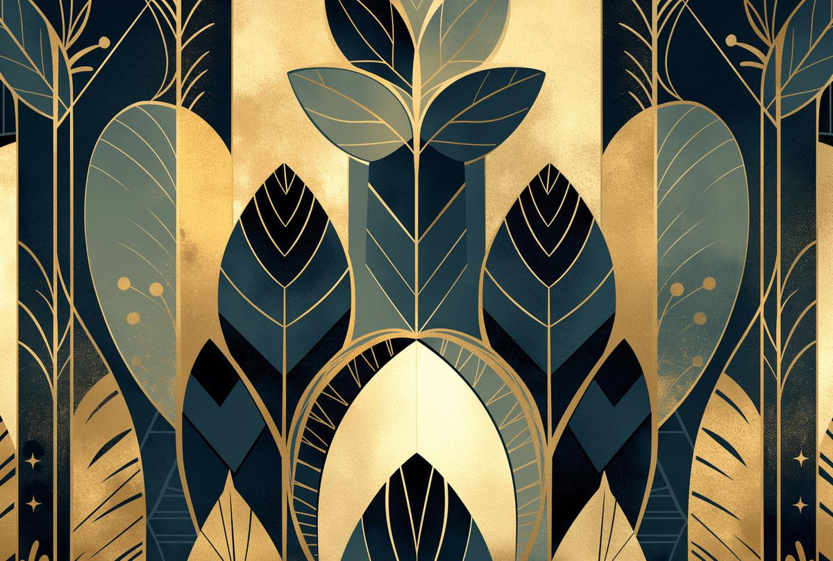 Papier peint feuillage art déco géométrique