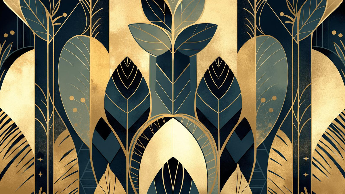 Papier peint feuillage art déco géométrique
