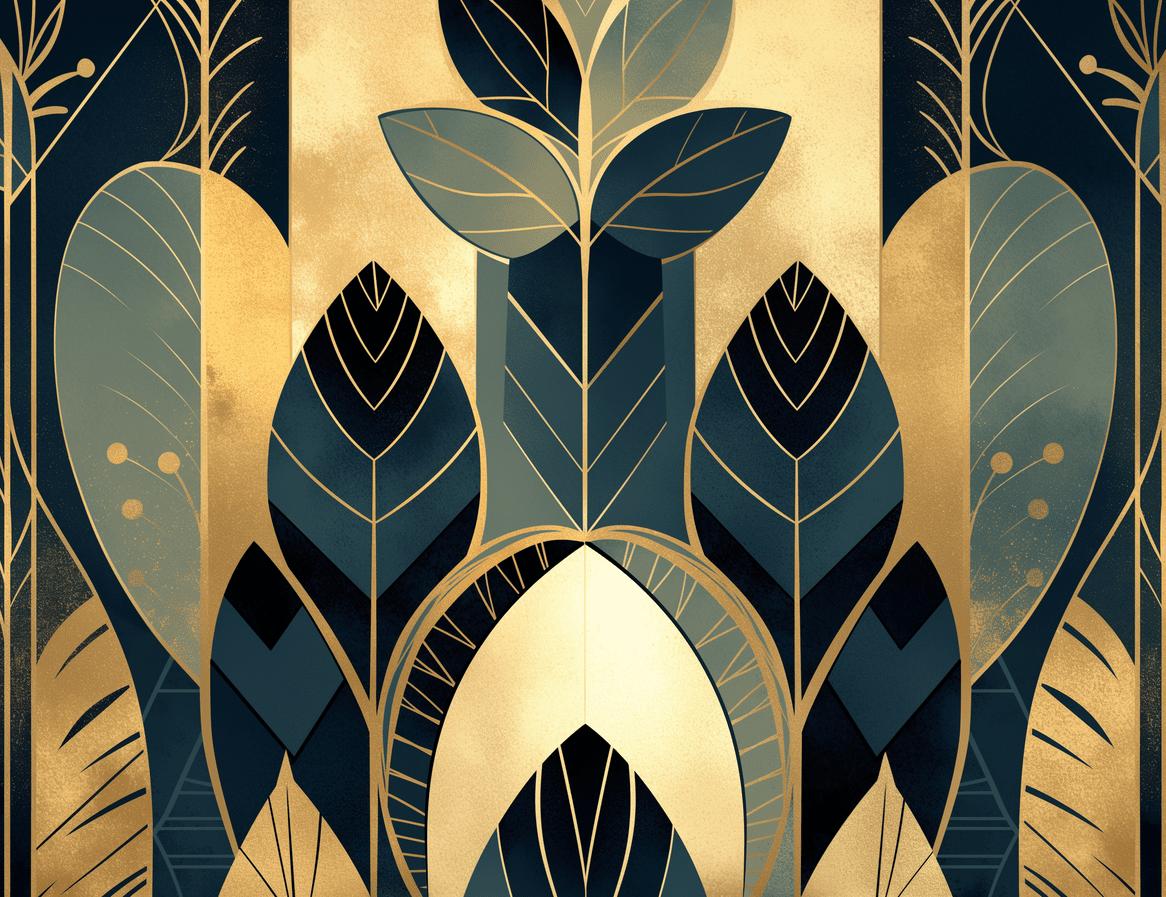 Papier peint feuillage art déco géométrique