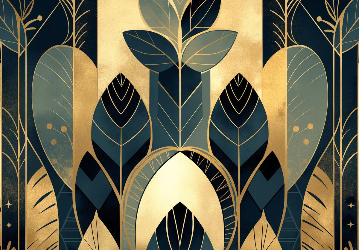 Papier peint feuillage art déco géométrique
