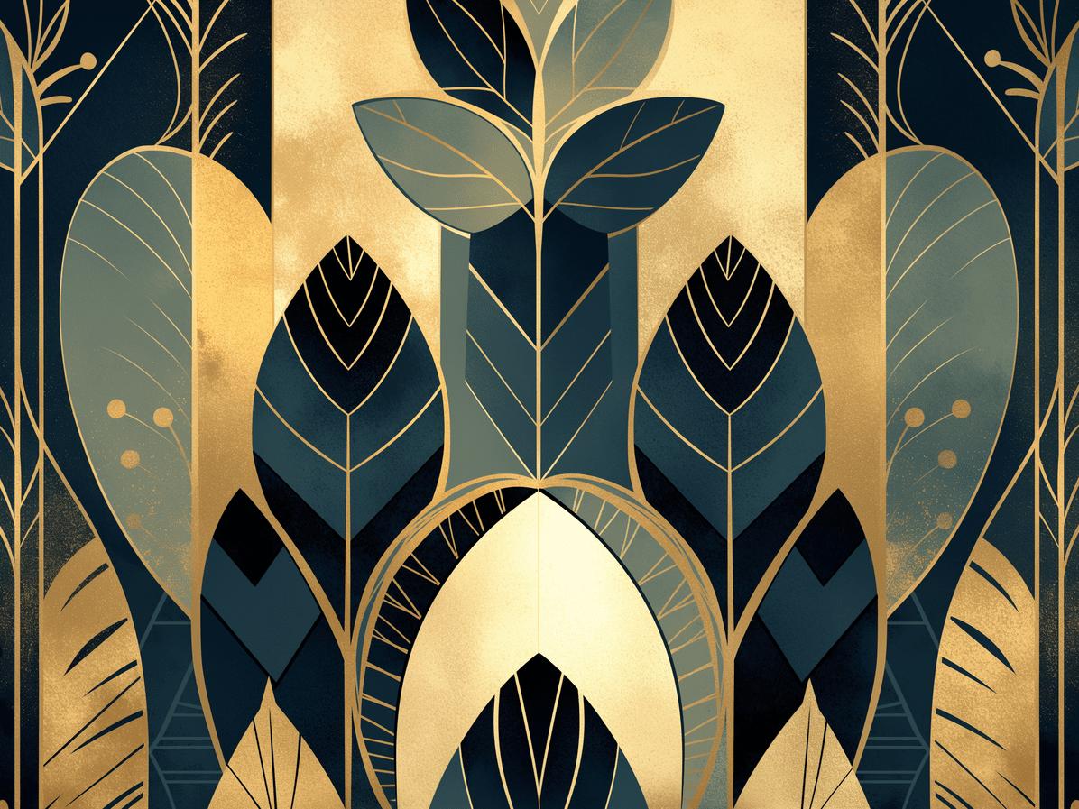 Papier peint feuillage art déco géométrique