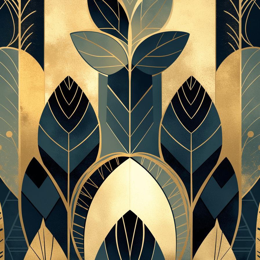 Papier peint feuillage art déco géométrique