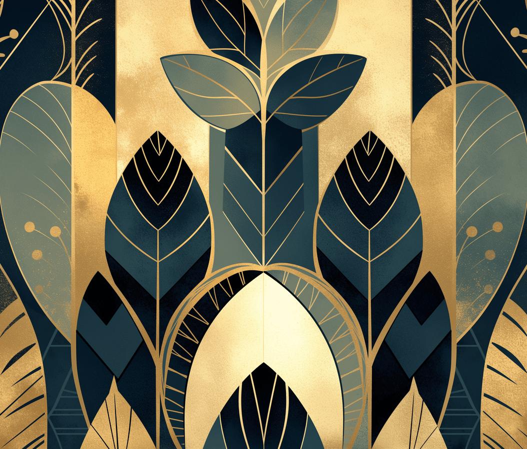 Papier peint feuillage art déco géométrique
