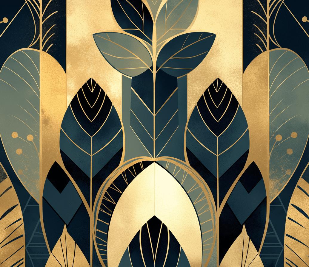 Papier peint feuillage art déco géométrique