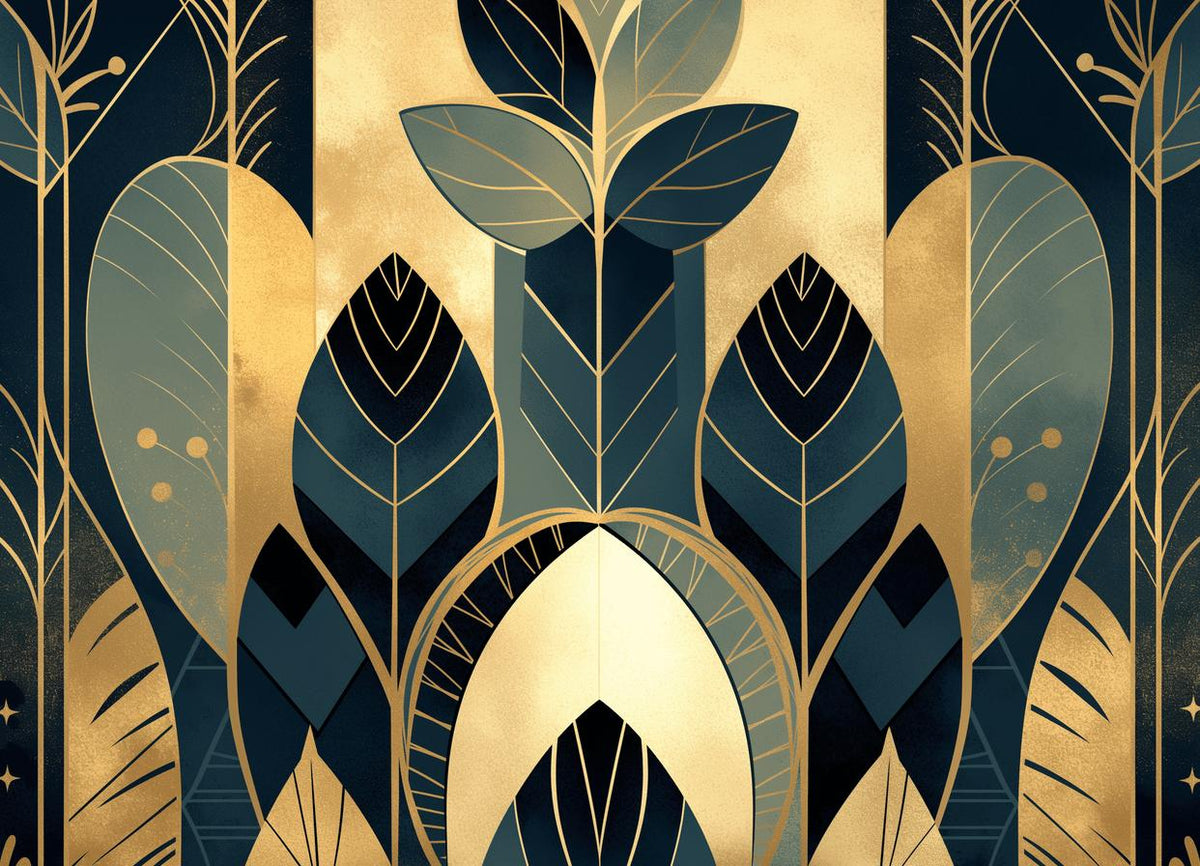 Papier peint feuillage art déco géométrique