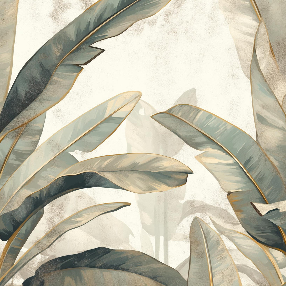 Papier peint feuillage beige vert et or