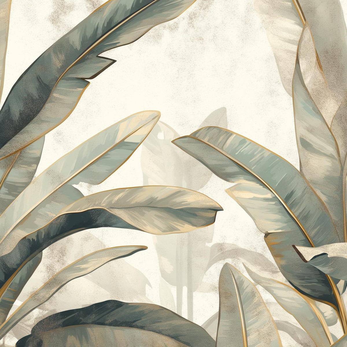 Papier peint feuillage beige vert et or