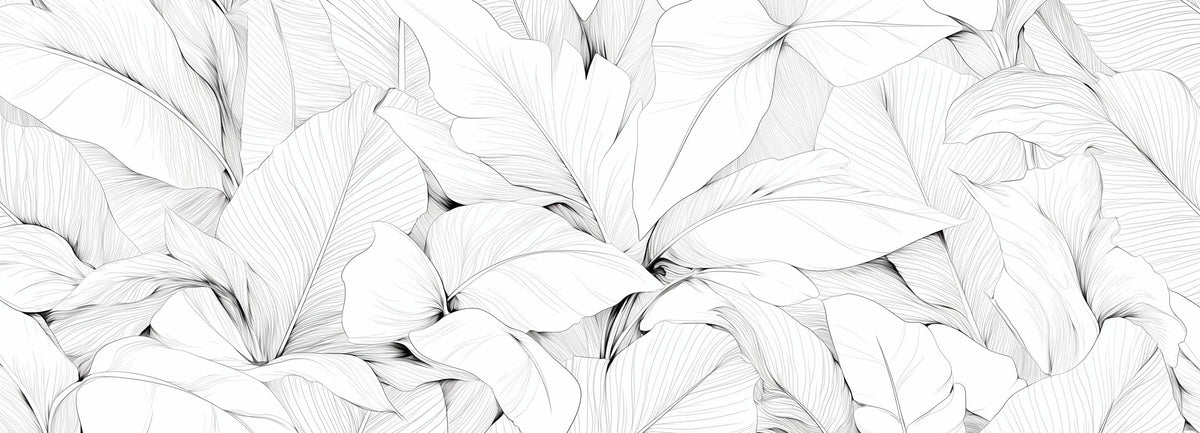 Papier peint feuillage noir et blanc dessin crayon
