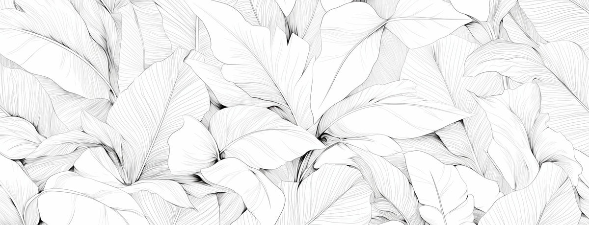 Papier peint feuillage noir et blanc dessin crayon