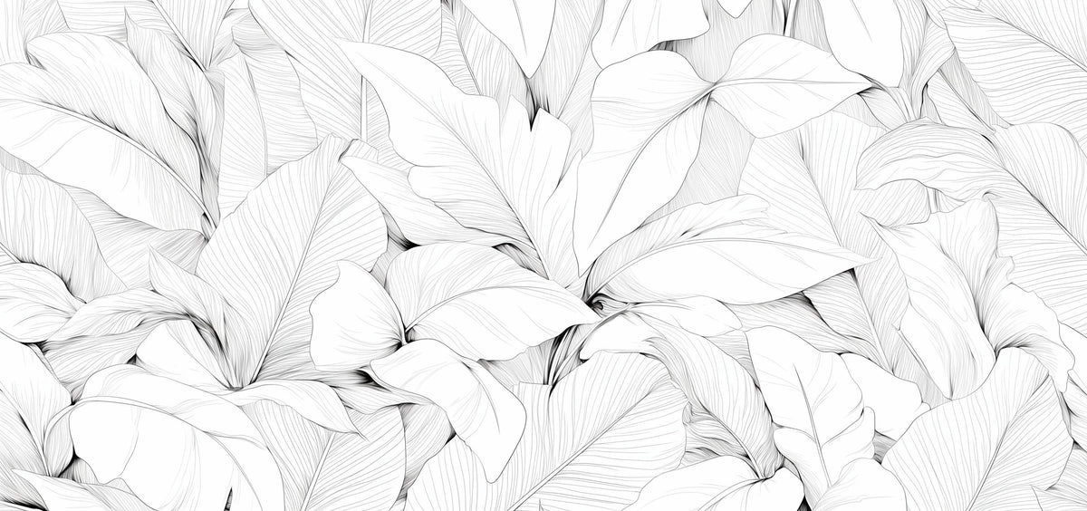 Papier peint feuillage noir et blanc dessin crayon