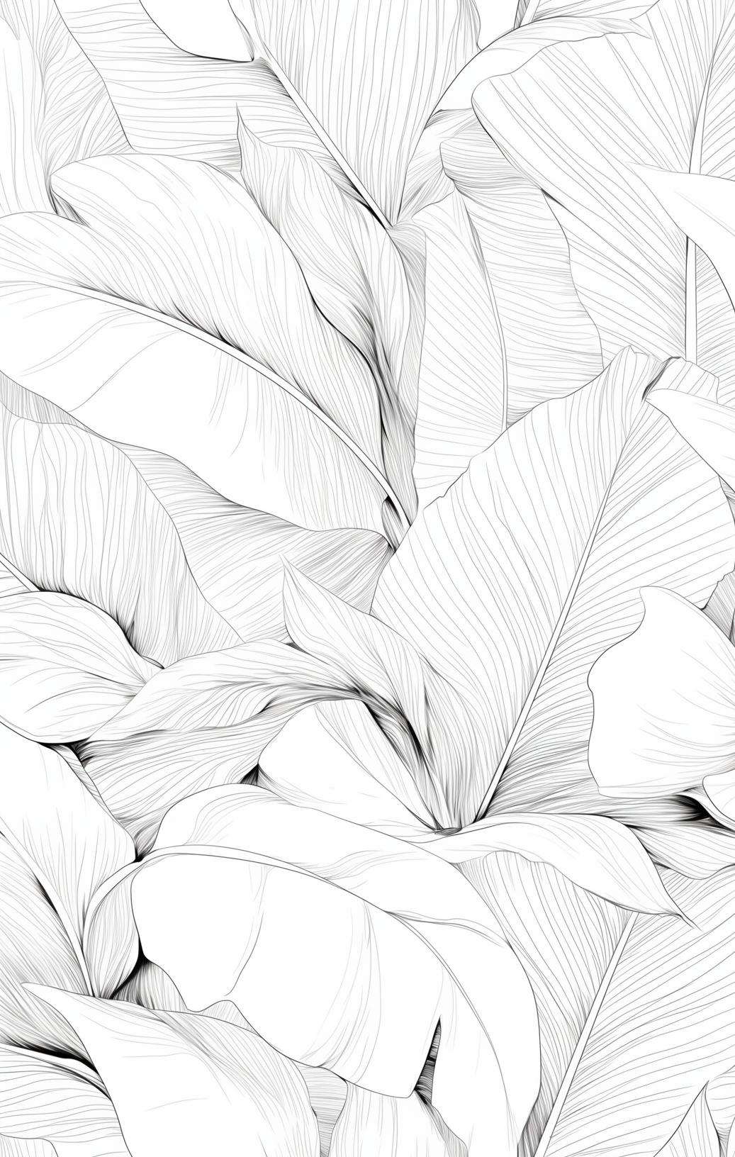 Papier peint feuillage noir et blanc dessin crayon