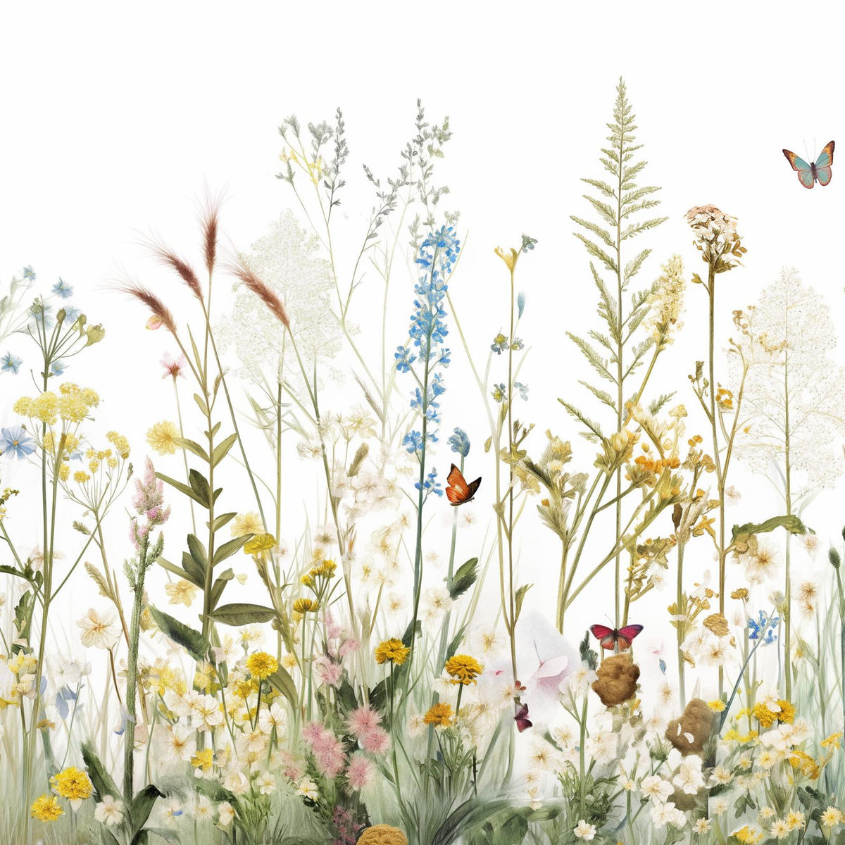 Papier peint fleurs sauvages et papillons