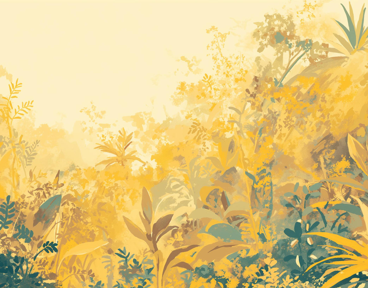 Papier peint feuillage vert et jaune