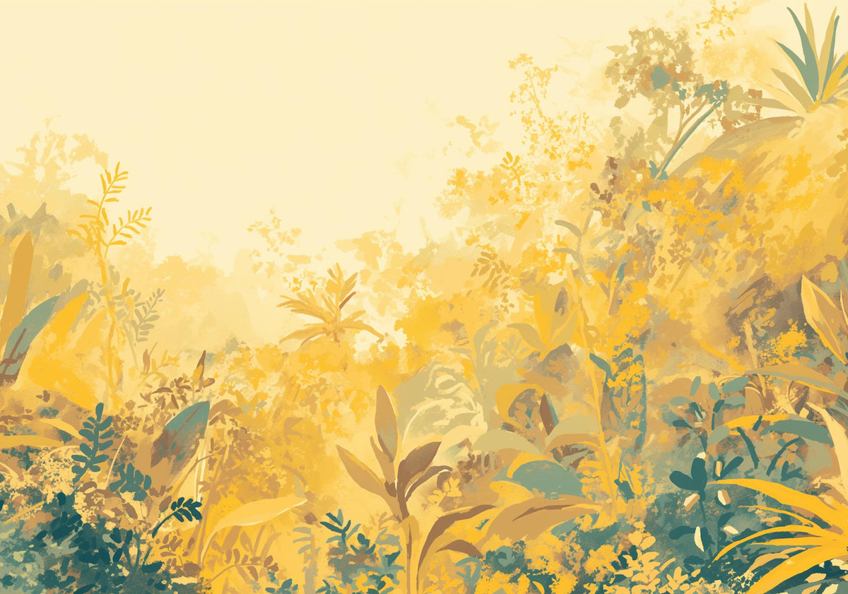 Papier peint feuillage vert et jaune