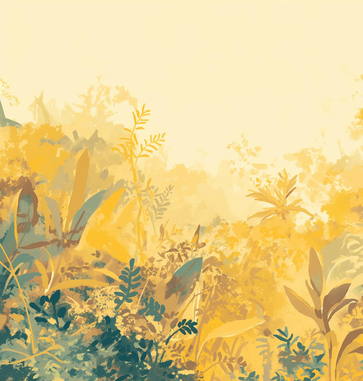 Papier peint feuillage vert et jaune