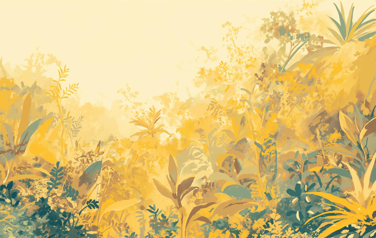 Papier peint feuillage vert et jaune
