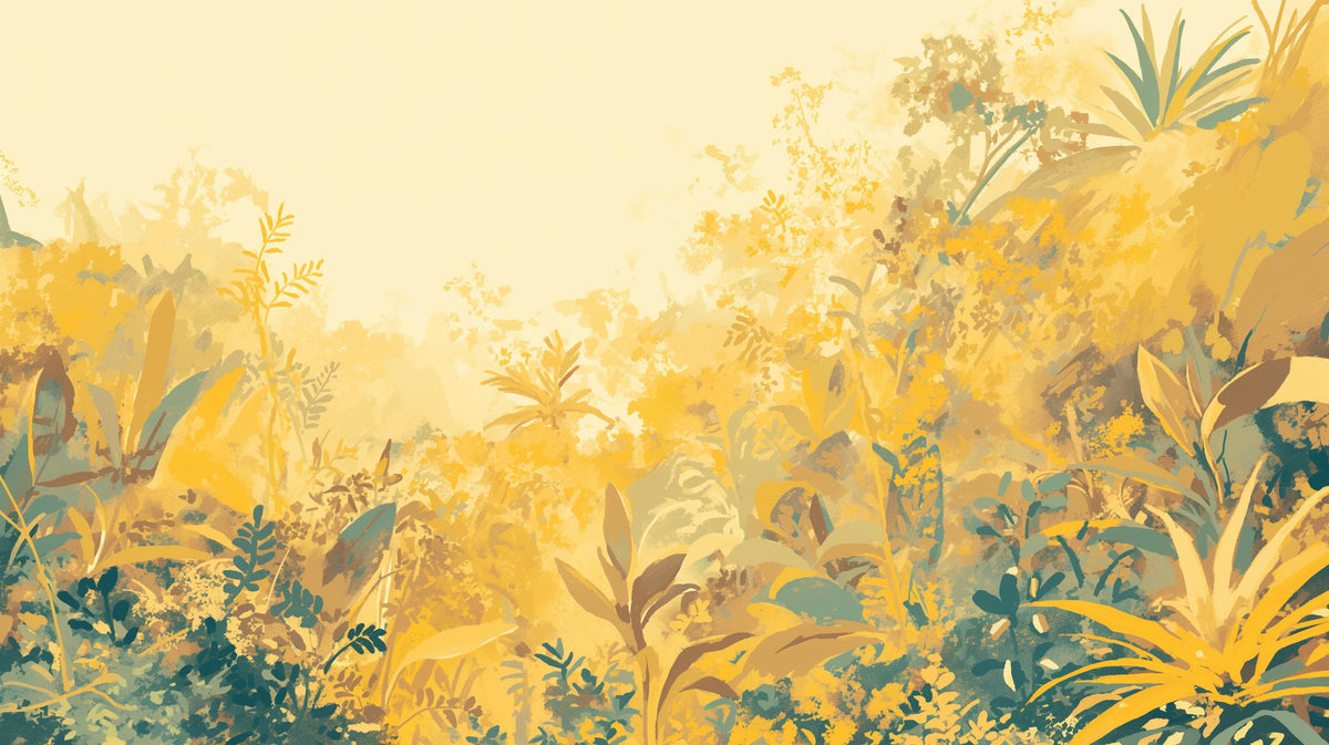 Papier peint feuillage vert et jaune
