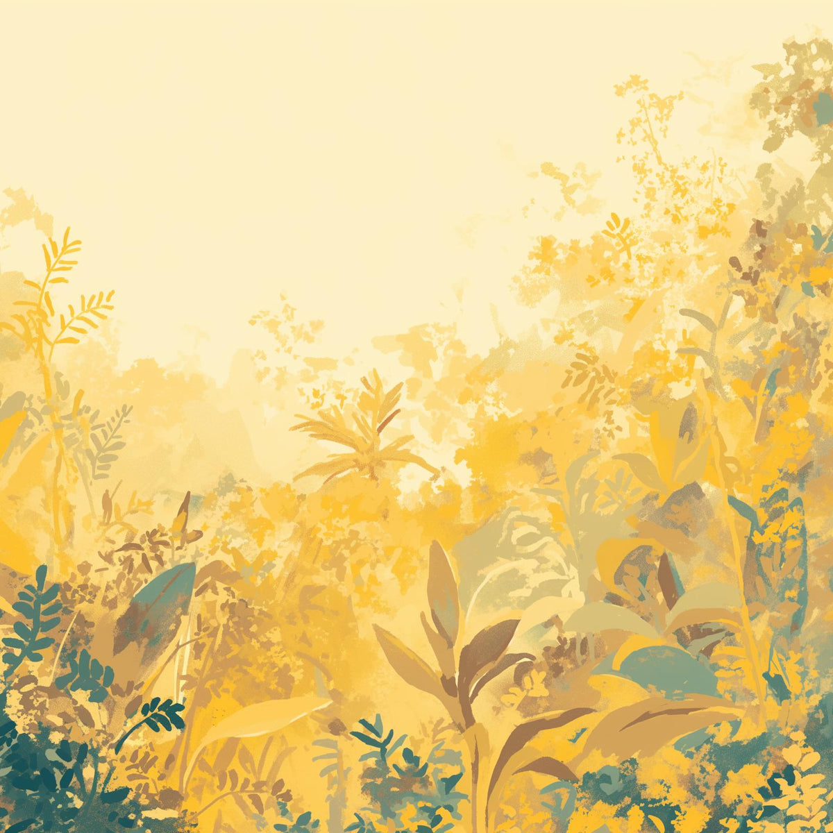 Papier peint feuillage vert et jaune