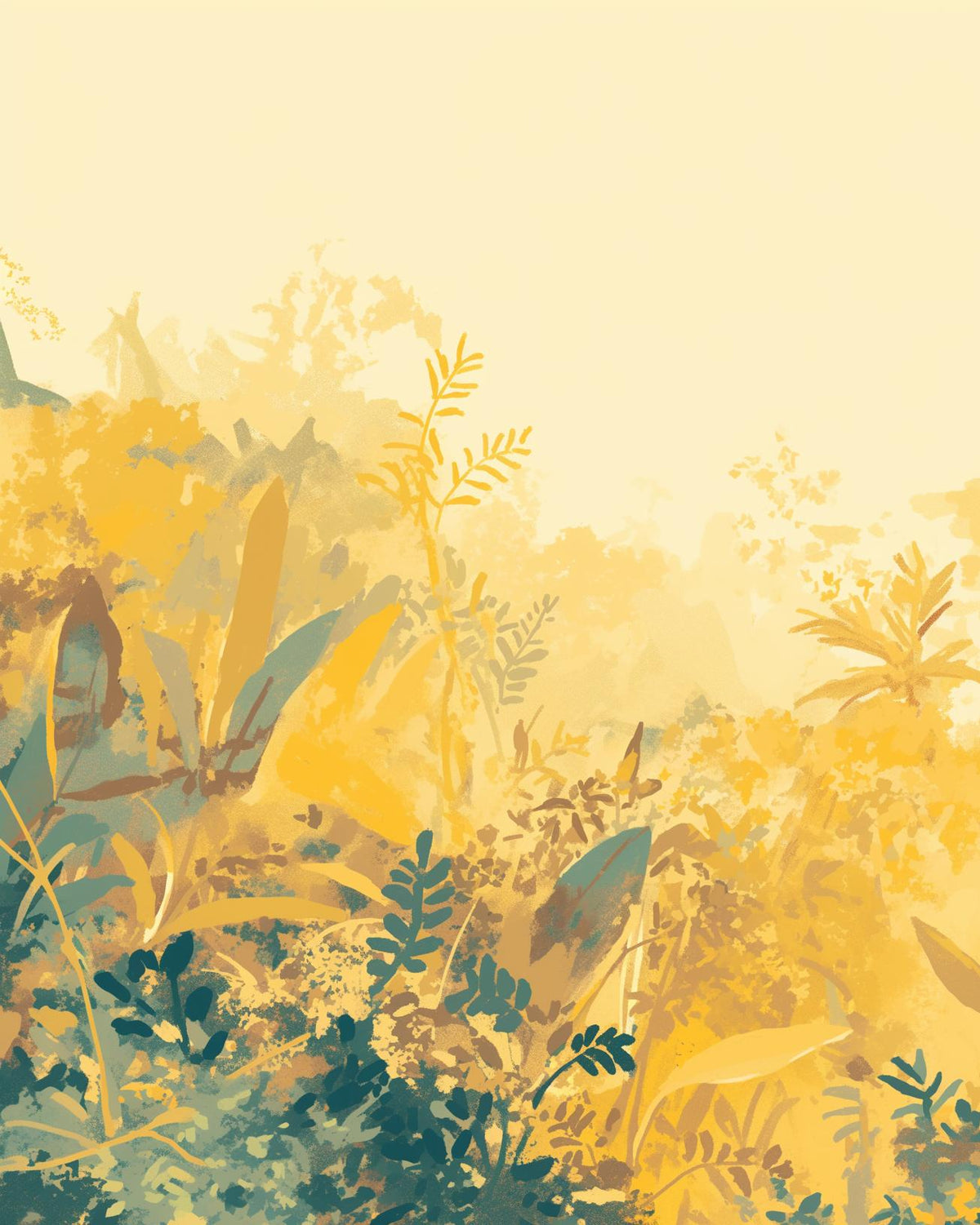 Papier peint feuillage vert et jaune