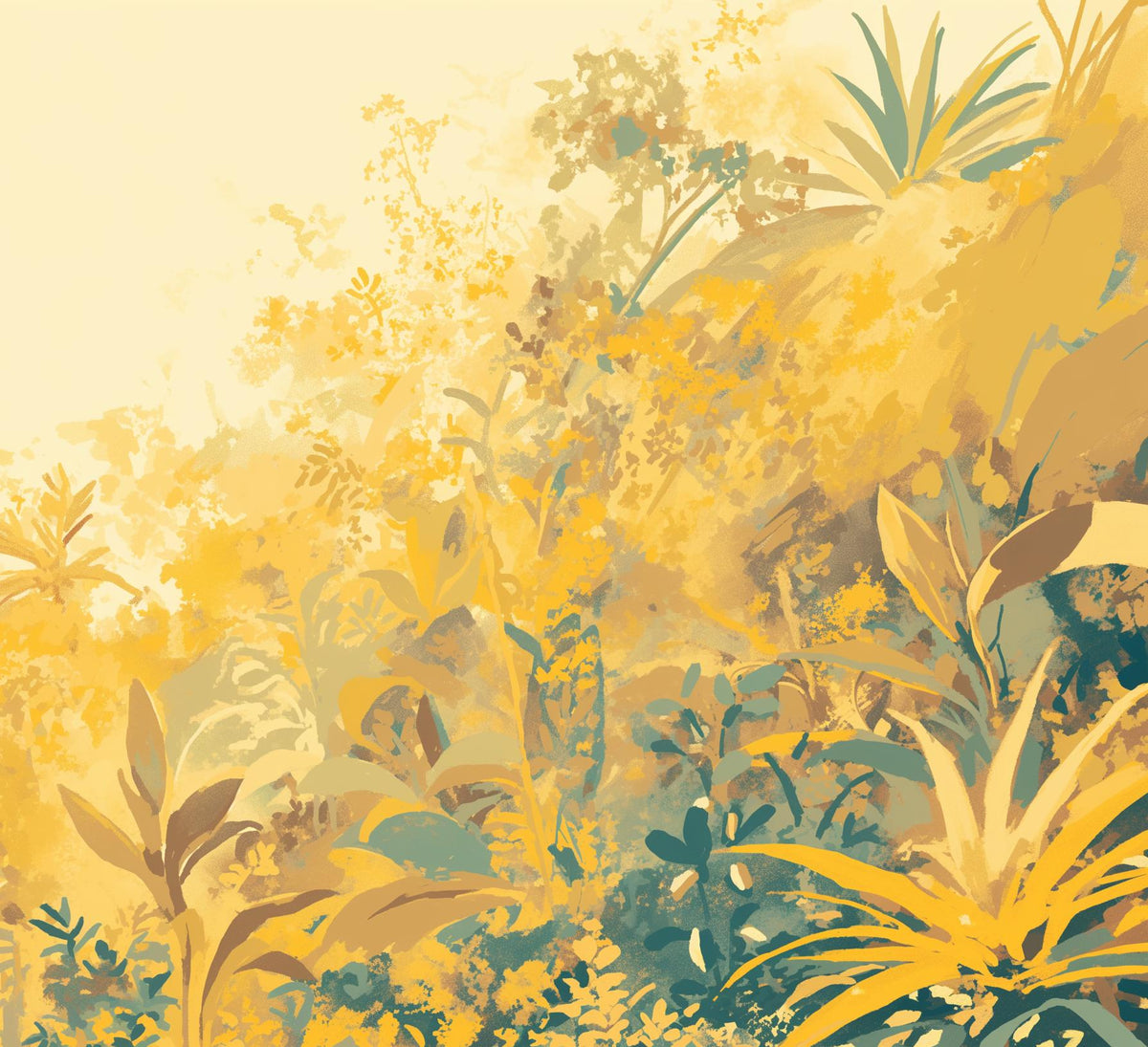 Papier peint feuillage vert et jaune