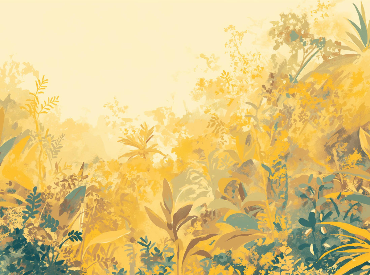 Papier peint feuillage vert et jaune