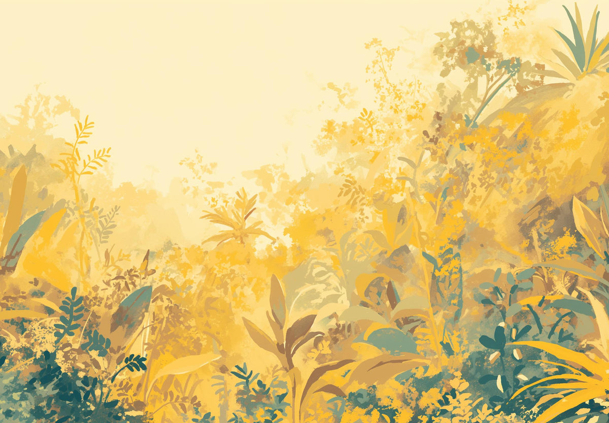 Papier peint feuillage vert et jaune
