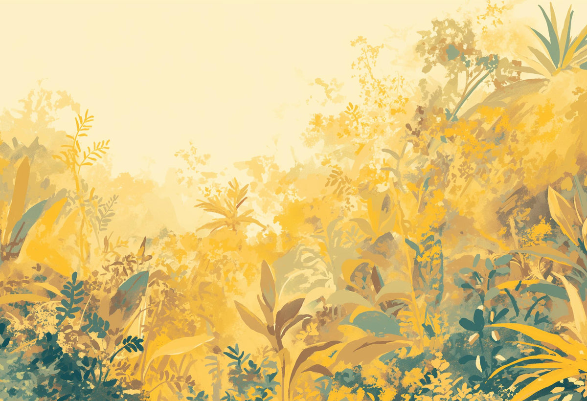 Papier peint feuillage vert et jaune
