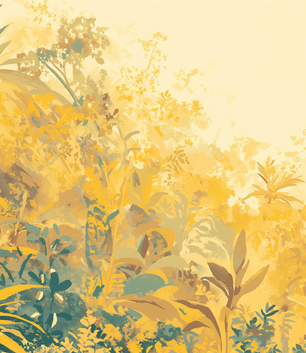 Papier peint feuillage vert et jaune