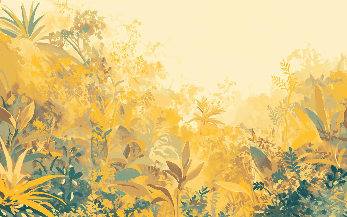 Papier peint feuillage vert et jaune