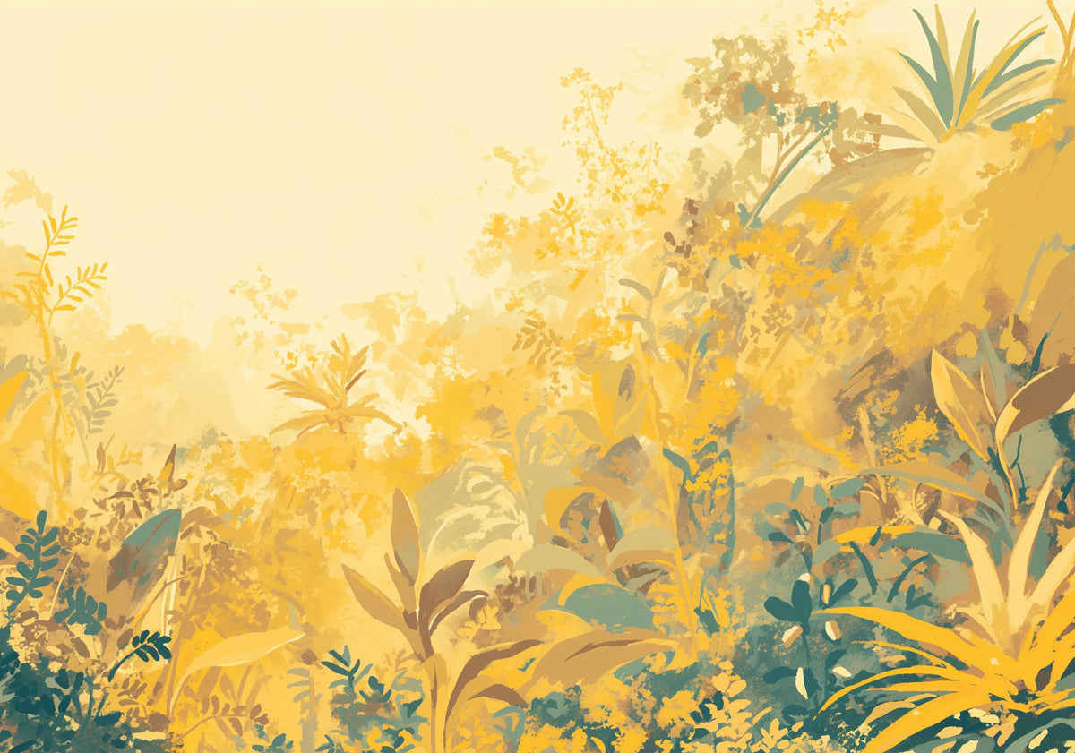 Papier peint feuillage vert et jaune