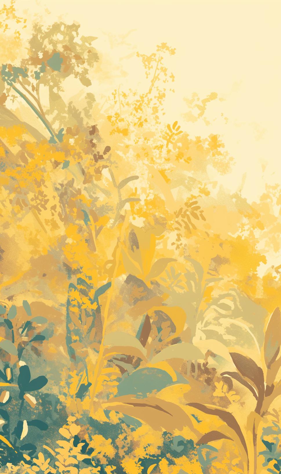 Papier peint feuillage vert et jaune