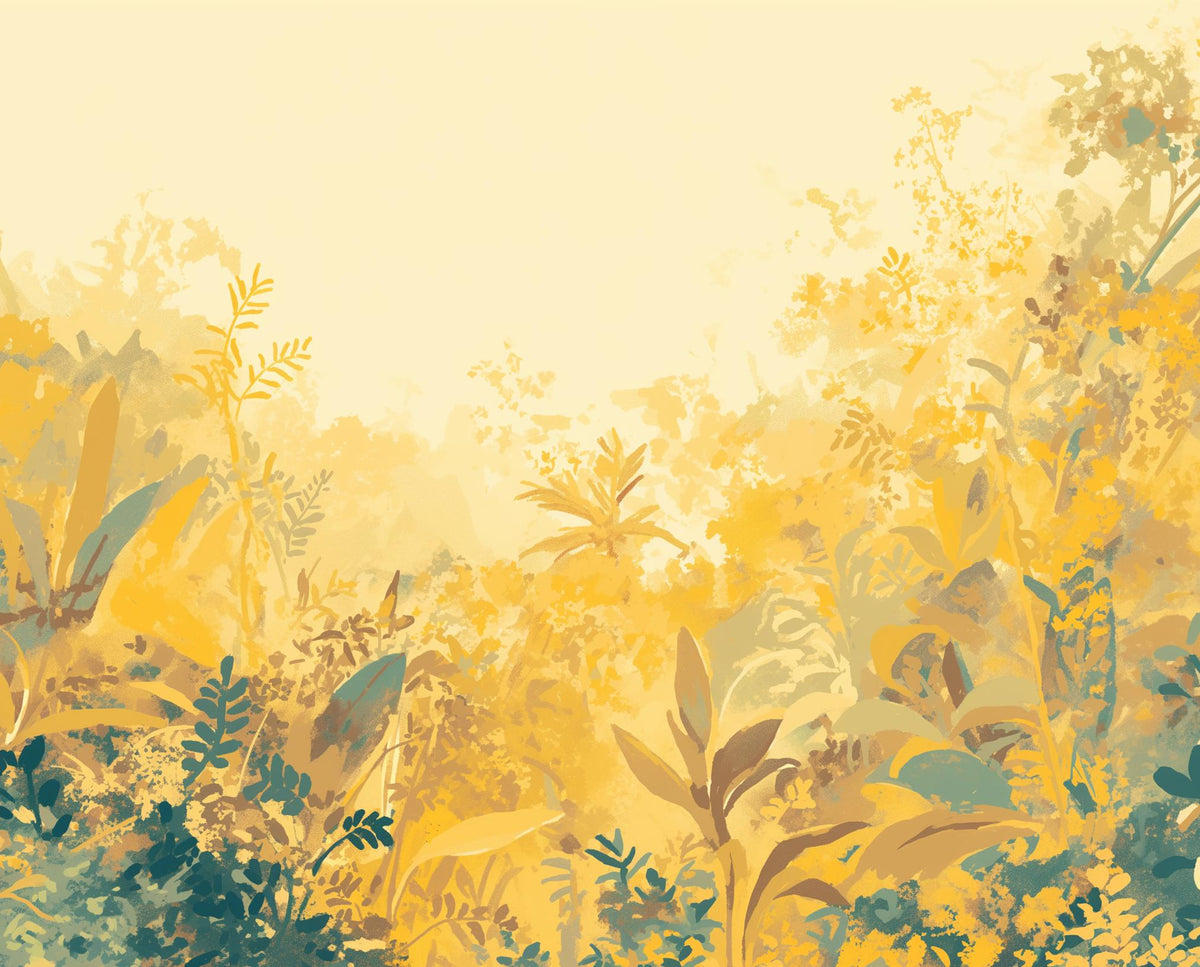 Papier peint feuillage vert et jaune