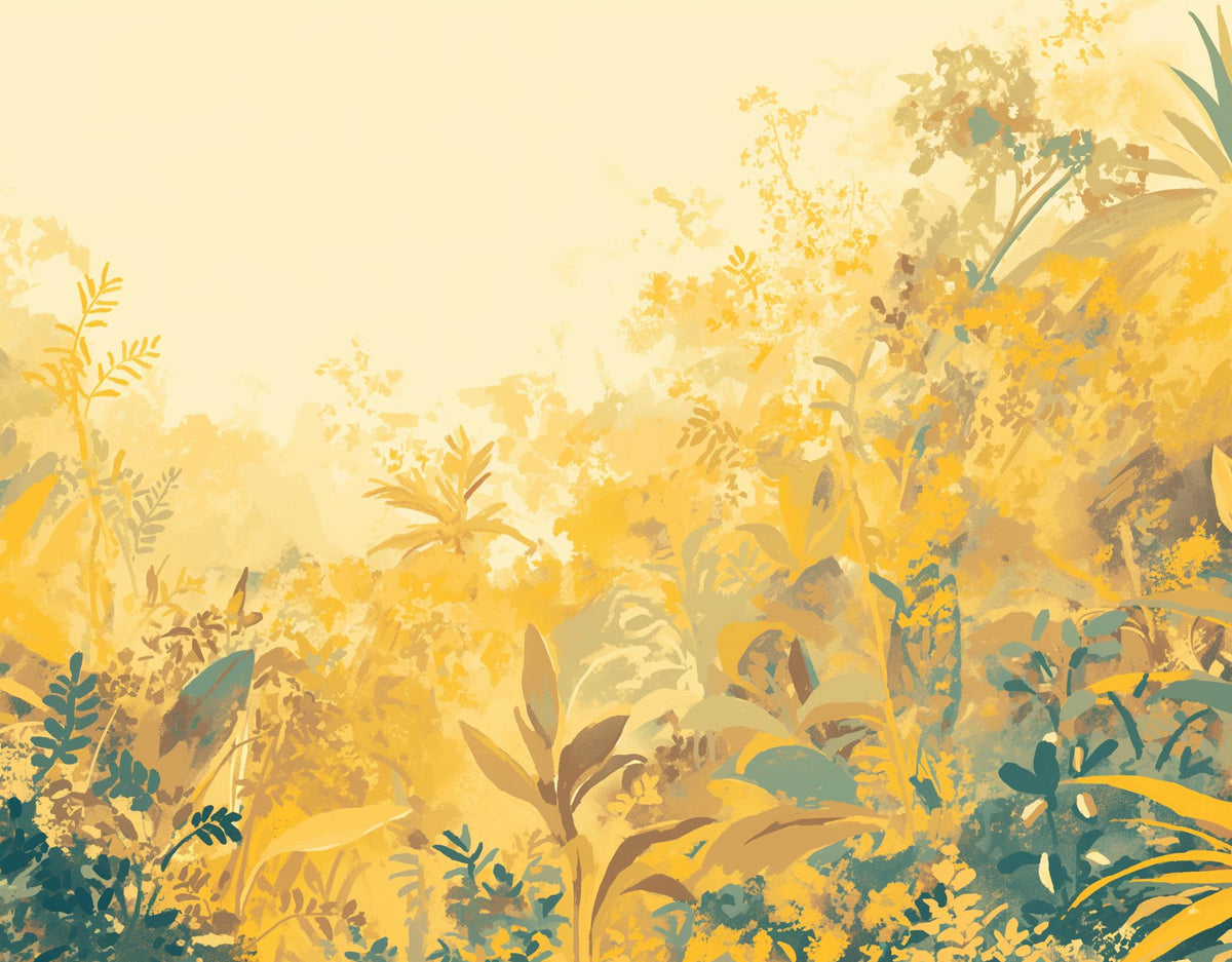 Papier peint feuillage vert et jaune
